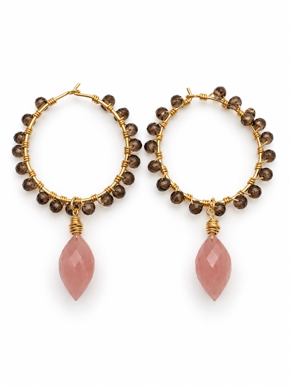 AWHP42 Smokey Quartz and Guava Quartz Hoops